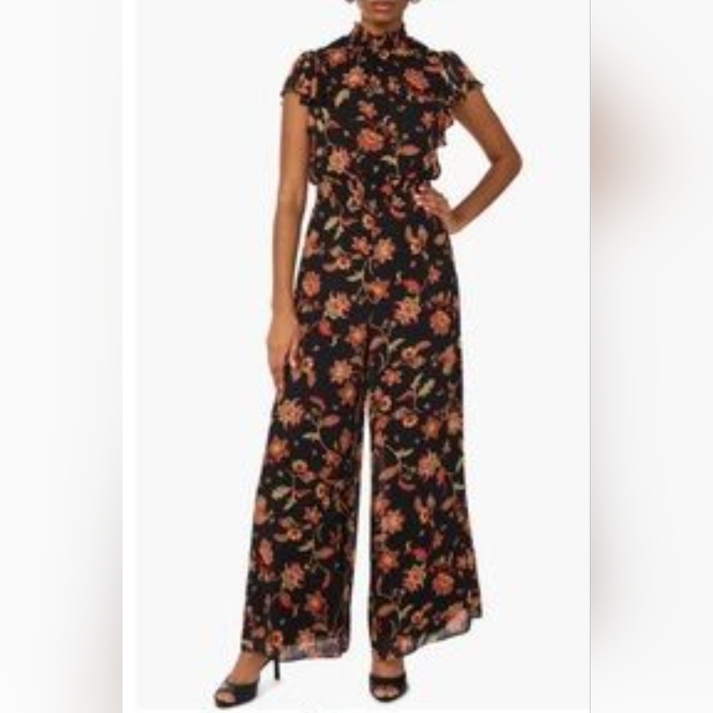 Cynthia Steffe Black and Orange Floral Jumpsuit/ Romper